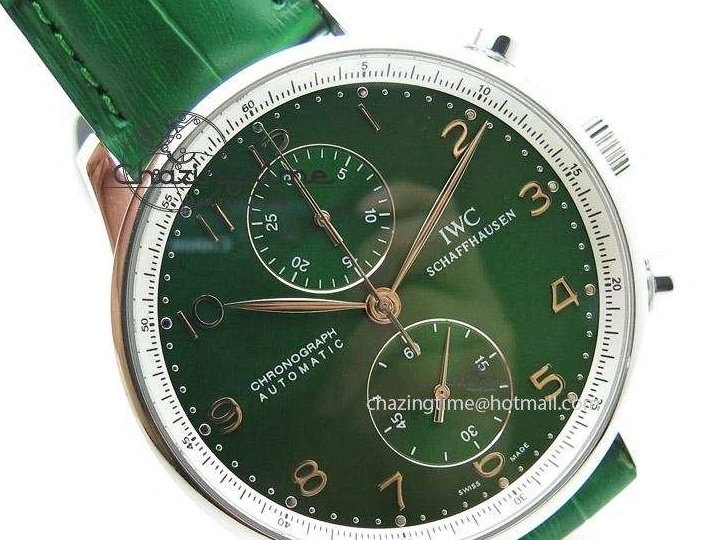 MIROTIME 1228 Versatile Portuguese 40mm Chrono SS Green Dial On Green Leather Strap A 7380